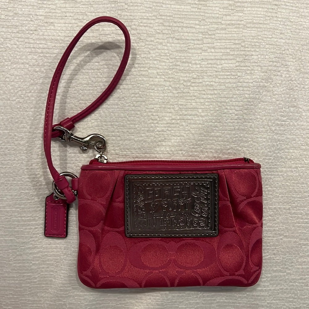Coach Wristlet, Pink with Navy Satin Interior